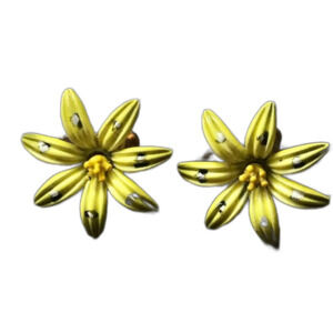 CoroCraft Daisy Flower Vintage Yellow Clip-on Enamel Earrings